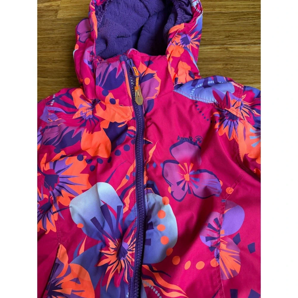 KAMIK Thermal Ski Jacket Kid 5 Boho Coquette Bright Pink Floral Insulated Hooded